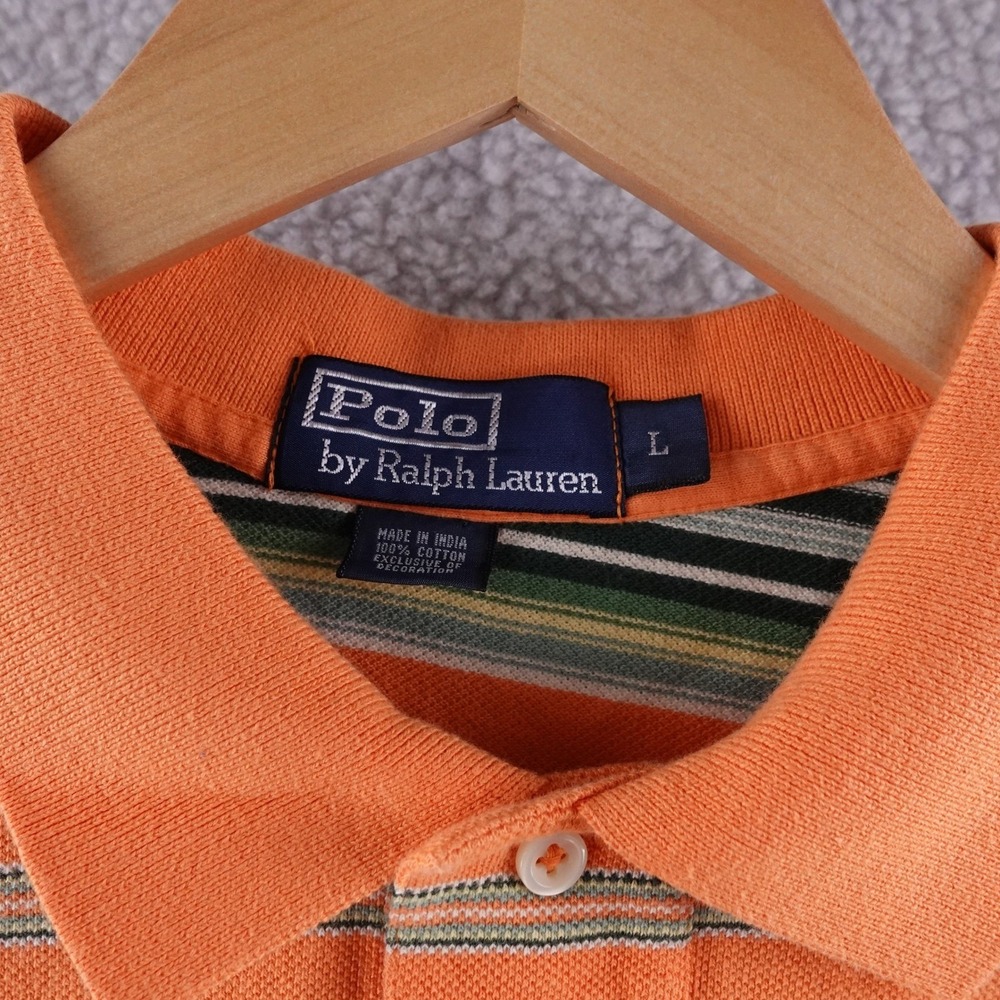 Polo Ralph Lauren Men's Orange Striped Short Sleeve Polo Shirt Size L - Picture 4 of 5